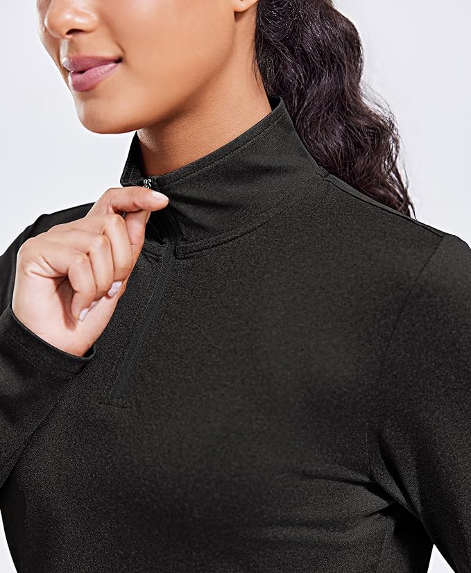 PINSPARK Workout Tops for Women Long Sleeve Athletic Shirt Quarter Zip Running Shirts Stretchy UPF 50+ Yoga Hiking Tee Top
