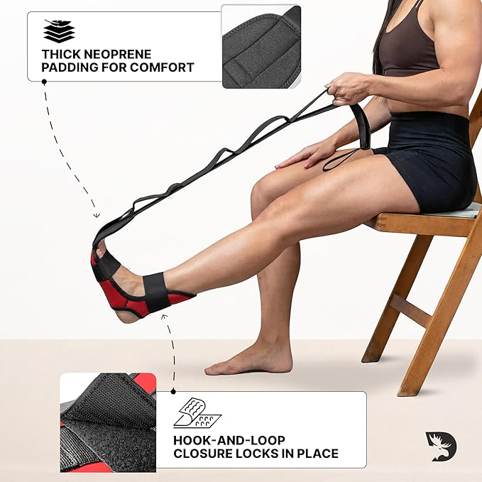 DMoose Fitness Foot & Calf Stretcher with Adjustable Padded Stretching Strap for Plantar Fasciitis, Hamstring, Heel Spurs and Achilles Tendonitis Relief - Yoga Leg Stretch Strap for Flexibility