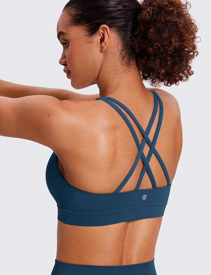 CRZ YOGA Naked Feeling Strappy Padded Sports Bras for Women - Fitness Workout Top Criss Cross Back Yoga Cami