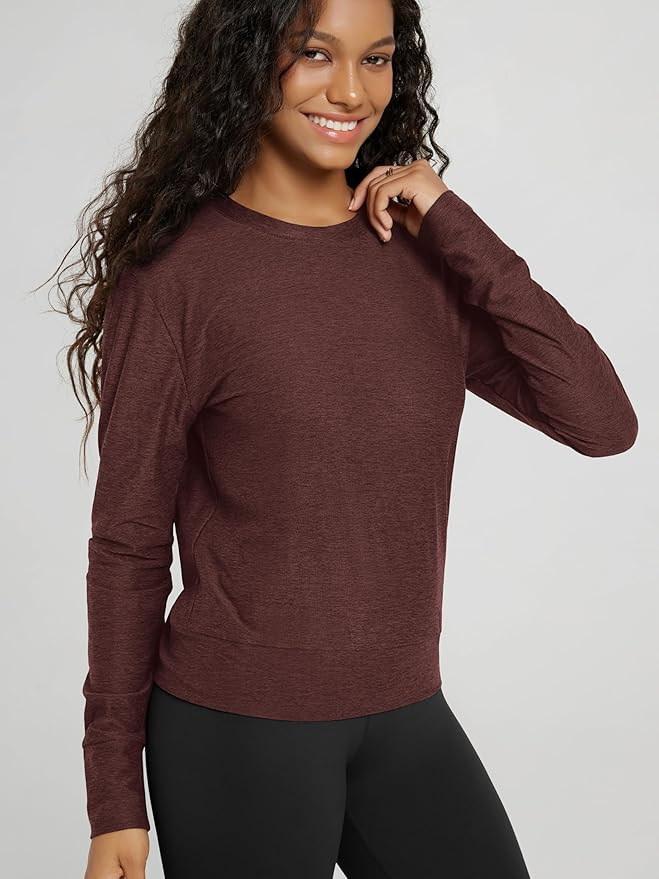 ODODOS Women's Long Sleeve Crewneck Tee - Ultra-Soft odSTRATUM Tech Performance T-Shirts UPF 50+ Daily Pullover Tops