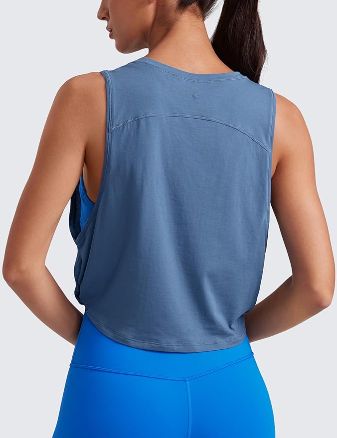CRZ YOGA Pima Cotton Large Armhole Tank Tops for Women - Workout Sport Athletic Yoga Running Gym Loose Crop Sleeveless Shirts