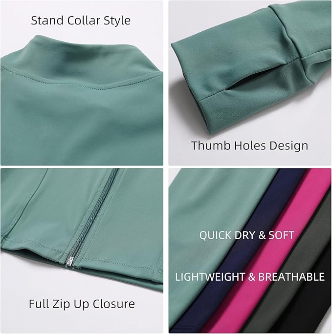 Yknktstc Womens Full Zip Athletic Jacket with Thumbhole Long Sleeve Crop Top Running Workout Yoga Sportswear Shirt