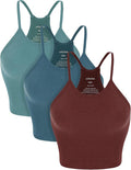 ODODOS Women's Crop 3-Pack Seamless Rib-Knit Camisole Crop Tank Tops