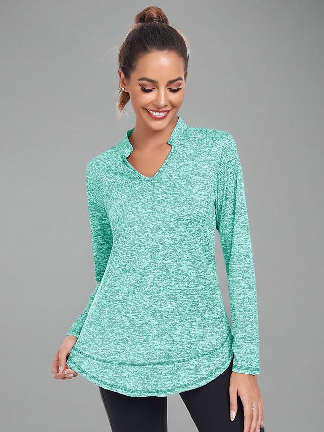 Absttith Women's Long Sleeve Workout Shirts Running Yoga Tops Athletic V Neck Sport Tee Side Split