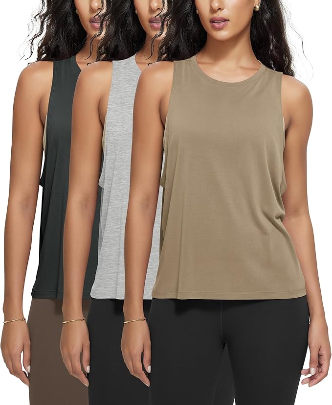 ODODOS 3-Pack Loose Tank Tops for Women Sleeveless Gym Athletic Workout Tops Yoga Shirts