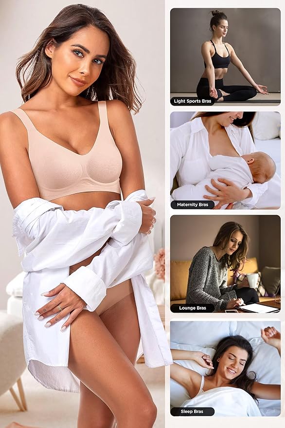 Vertvie Womens Seamless Jelly Bras No Underwire Comfort Push Up Bras Buttery Soft Wireless Bralette Full Coverage Sports Bra
