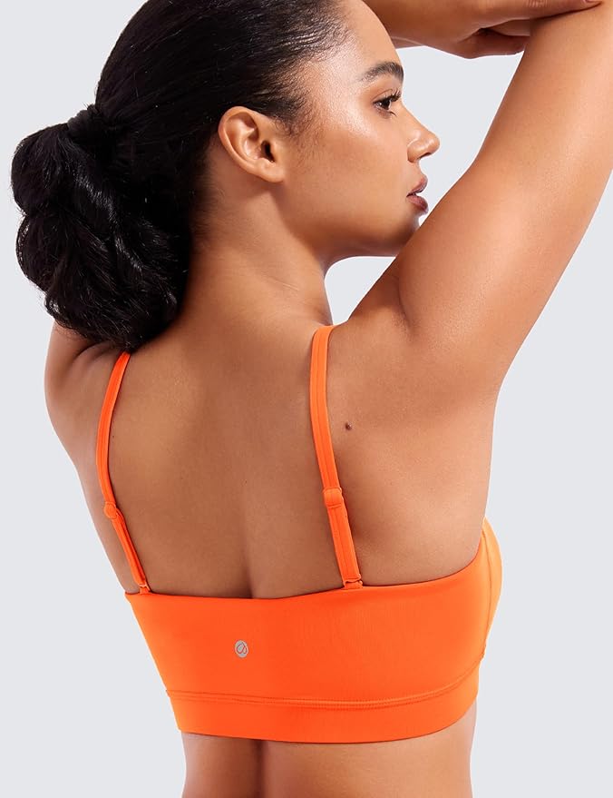 CRZ YOGA Butterluxe Womens Adjustable Spaghetti Thin Strap Sports Bra - Padded Wireless Square Neck Workout Yoga Clothes
