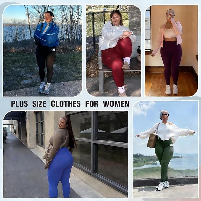 Plus Size Leggings for Women with Pockets-Stretchy XL-5XL Yoga Pants Tummy Control High Waist Workout Leggings