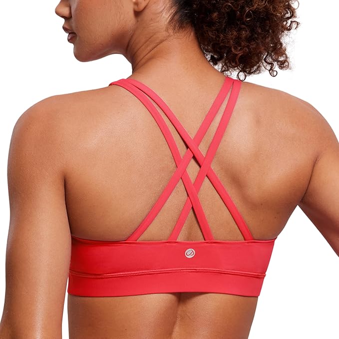 CRZ YOGA Naked Feeling Strappy Padded Sports Bras for Women - Fitness Workout Top Criss Cross Back Yoga Cami