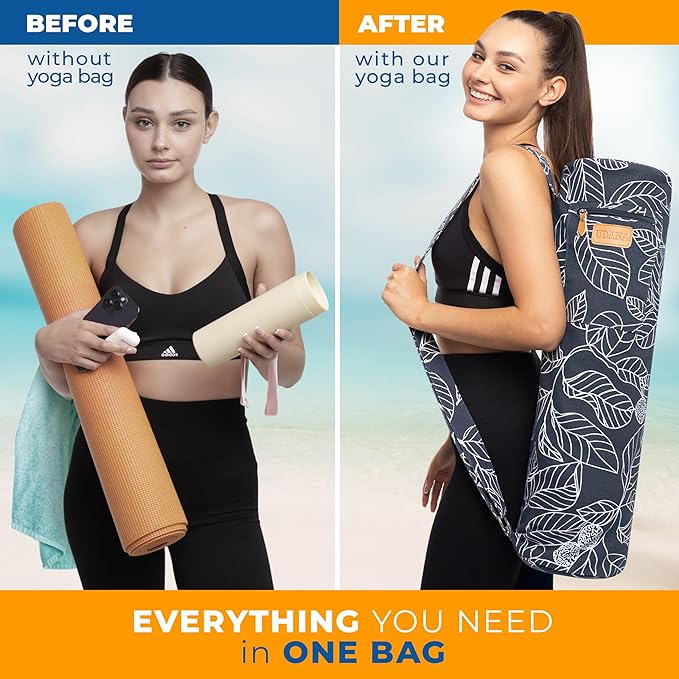 UDANA Yoga Mat Bag – Heavy Duty Canvas Carrier with 3 Pockets & Full Zip – Available in 3 Sizes (16L, 18L, 34L) - Multiple Colors