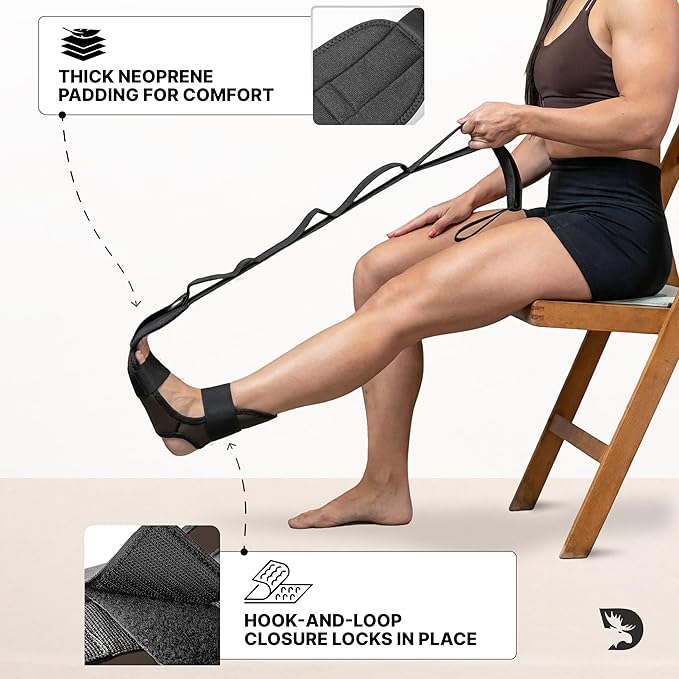 DMoose Fitness Foot & Calf Stretcher with Adjustable Padded Stretching Strap for Plantar Fasciitis, Hamstring, Heel Spurs and Achilles Tendonitis Relief - Yoga Leg Stretch Strap for Flexibility