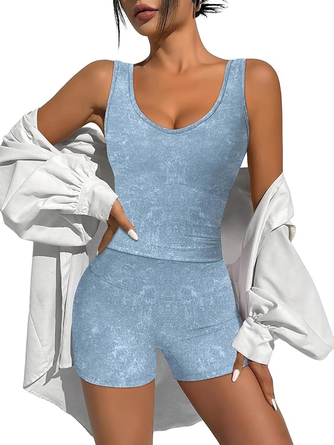 Alaroo Workout Sets for Women 2 Piece U Neck Crop Tank Top High Waisted Shorts Athletic Gym Yoga Outfits Activewear