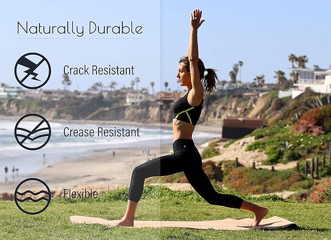 3mm Thick, 72" x 24" Natural Rubber Cork Yoga Mat, Hot Yoga Mat, Non Toxic, TPE-Free, Sustainable, Eco-Friendly, Non-Slip, Odor Resistant