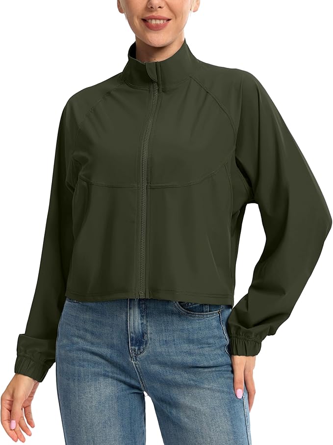 Soothfeel Women's Athletic workout Jacket Lightweight UPF 50+ Long Sleeve Sun Protection Shirts Zip Up Cropped Hiking Tops