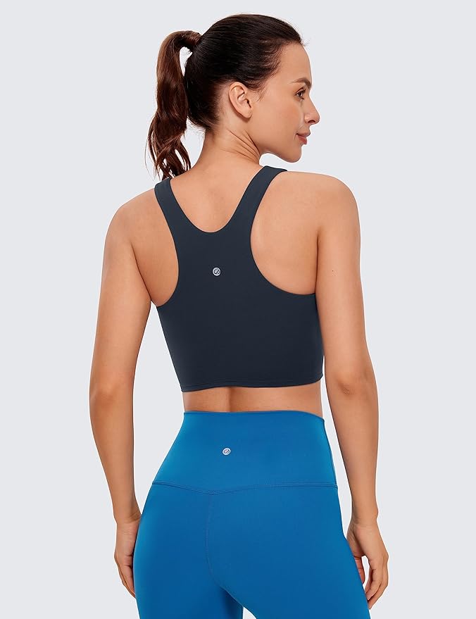 CRZ YOGA Butterluxe High Neck Crop Tank Tops for Women - Racerback Padded Longline Sports Bras Workout