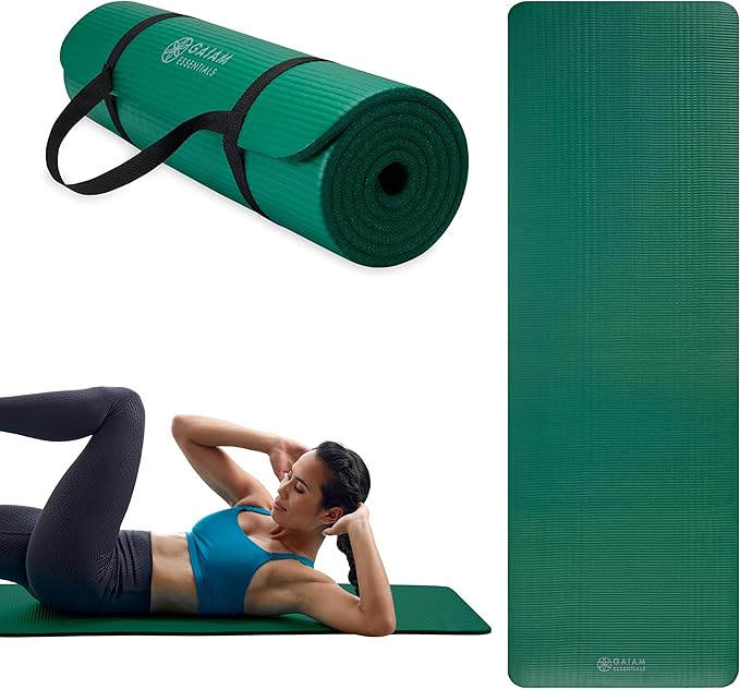 Gaiam Yoga Mat, Pilates & Exercise Mat, Thick 2/5" (10mm) Workout Mat with Easy-Cinch Carrying Strap for Home & Gym Workouts