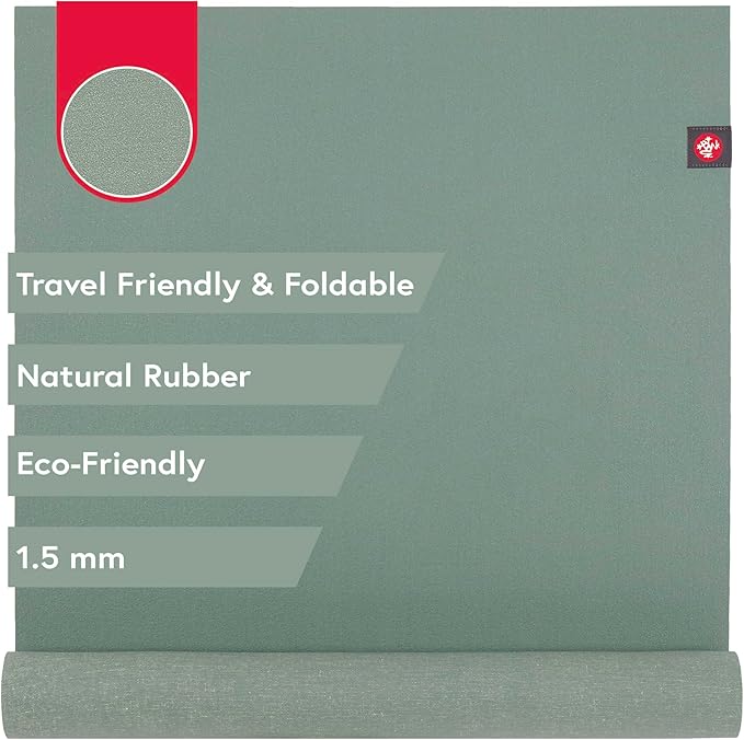 Manduka eKO SuperLite Yoga Mat - 1.5mm Natural Rubber | Foldable & Travel Friendly | Soft Textured Surface | Eco-friendly