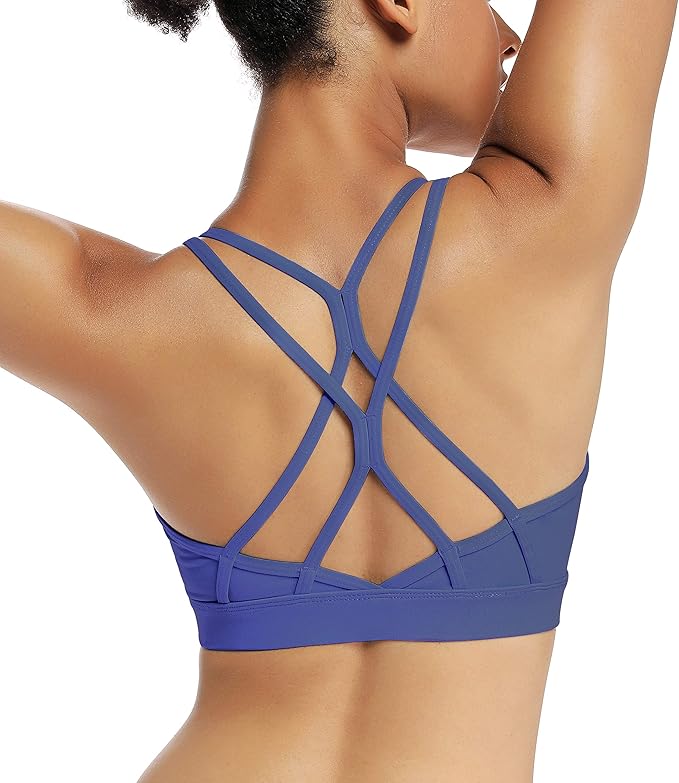 RUNNING GIRL Sports Bras for Women,Strappy Crisscross Back Padded Low Impact Running Sports Bra with Removable Cups