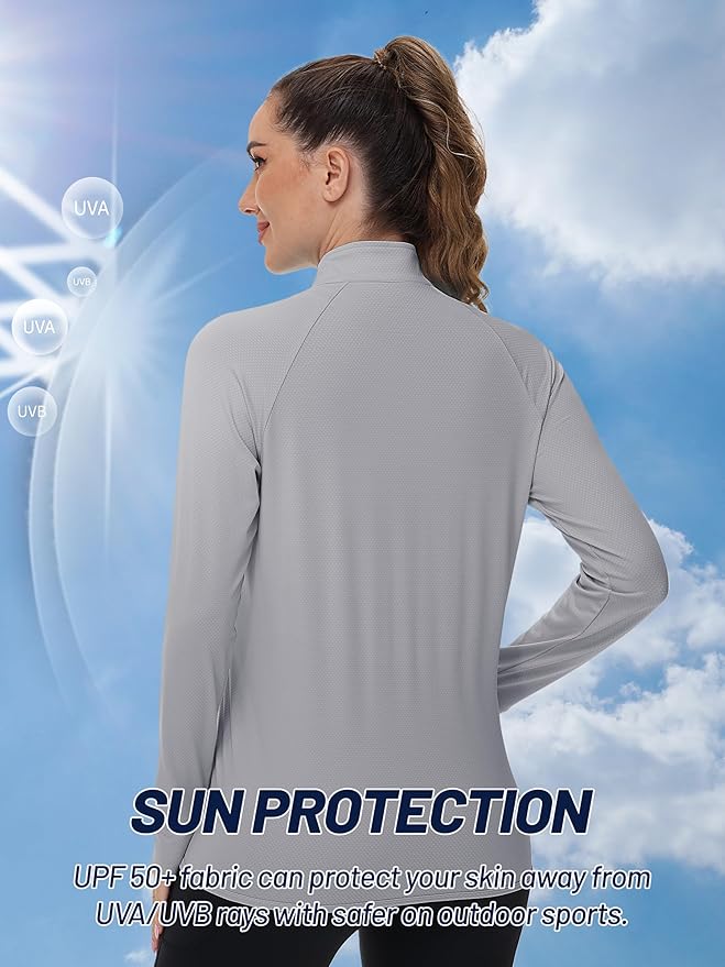 TACVASEN Women's Athletic Jackets Lightweight UV Protection Shirts Full Zip Workout Jacket UPF 50+ Long Sleeve Sun Shirt