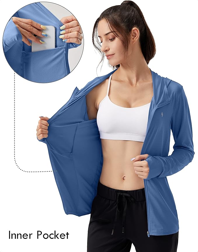 Soothfeel Women's UPF 50+ Sun Protection Hoodie Jacket Lightweight Long Sleeve Sun Shirt for Women with Pocket Hiking Outdoor