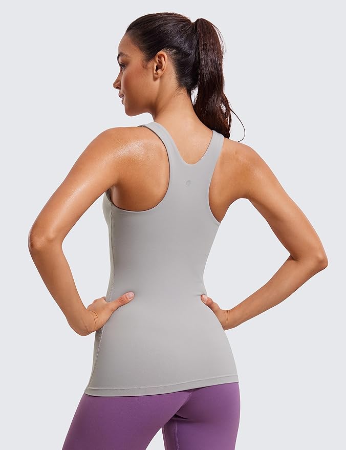 CRZ YOGA Butterluxe High Neck Tank Tops for Women - Racerback Workout Padded Yoga Athletic Camisole with Built in Bra
