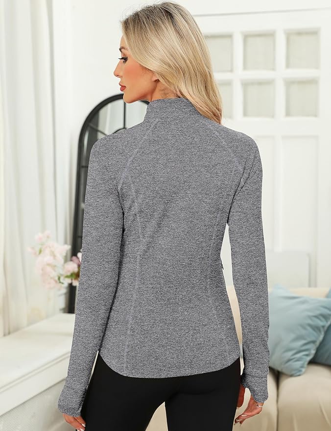 LOMON Women's Long Sleeve Athletic Tops Quarter Zip Workout Shirts Turtle Neck Fall Compression Shirt with Thumb Hole