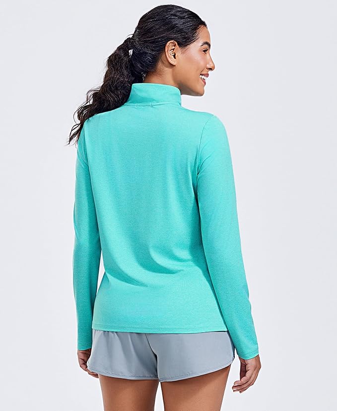 PINSPARK Workout Tops for Women Long Sleeve Athletic Shirt Quarter Zip Running Shirts Stretchy UPF 50+ Yoga Hiking Tee Top