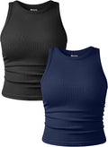 OQQ Women's 2 Piece Tank Tops Crew Neck Sleeveless Basic Stretch Casusal Yoga Crop Camis