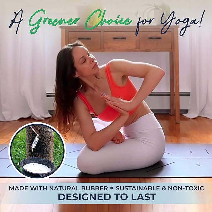 Y O Gayo Eco Balance Yoga Mat with Carry Strap – Superior Grip, Non-Slip, Durable & Lightweight, Sustainable Natural Rubber Mat with Alignment Lines