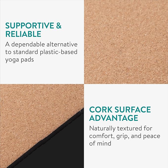 Navaris Cork Yoga Knee Pad - Non Slip for Exercise Mats - 0.2" (6mm) Extra Thick Yoga Mat Padding for Pilates & Home Exercise Mat - Travel Lightweight & Rollable - For Men & Women