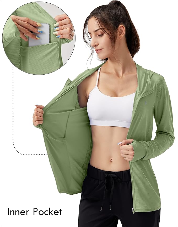 Soothfeel Women's UPF 50+ Sun Protection Hoodie Jacket Lightweight Long Sleeve Sun Shirt for Women with Pocket Hiking Outdoor