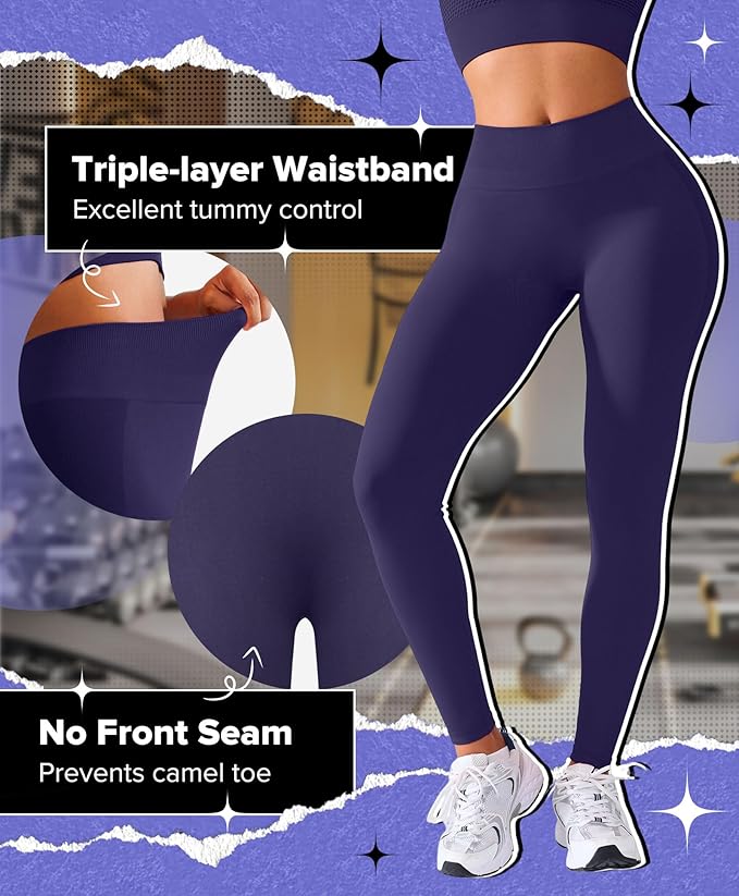 BRXL Butt Lifting Lycra No Front Seam Workout Leggings for Women Tummy Control High Waist Seamless Gym Running Leggings