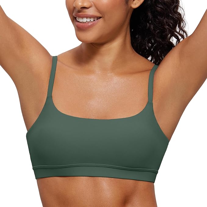 CRZ YOGA Butterluxe Adjustable Spaghetti Strap Sports Bras for Women - Scoop Neck Wireless Padded Yoga Workout Crop Top