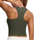 CRZ YOGA Seamless Ribbed High Neck Crop Tank Tops for Women - Longline Racerback Padded Sports Bras