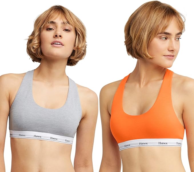 Hanes Women's Originals Racerback Bralette Pack, Breathable Stretch Cotton Bras, 2-Pack