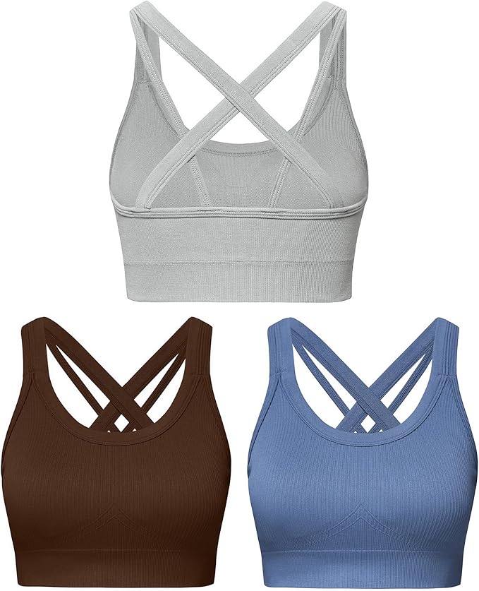 Sports Bras for Women HIigh Support, Criss-Cross Back Padded Strappy High Impact Sports Bras for Women Large Bust