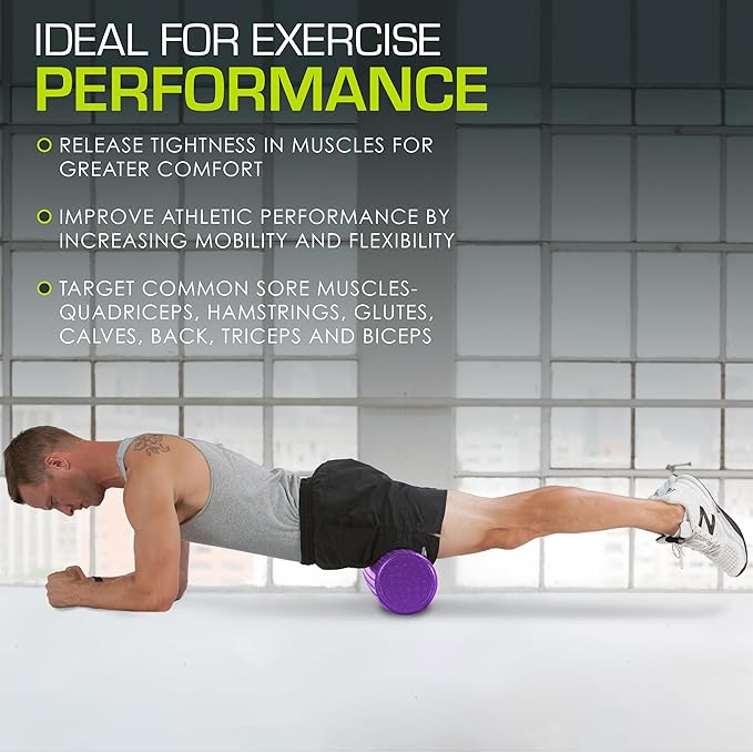 ProsourceFit High Density Foam Rollers 12 - inches long, Firm Full Body Athletic Massager for Back Stretching, Yoga, Pilates, Post Workout Trigger Point Release, Purple