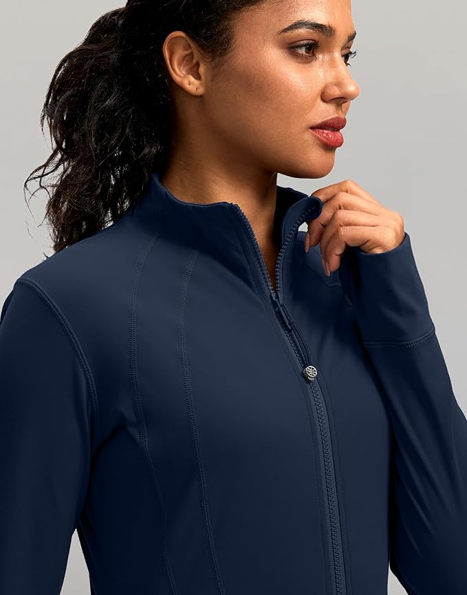 Women's Workout Jackets with 4 Pockets Zip Up Slim Fit Soft Fall Jacket for Yoga Running Athletic