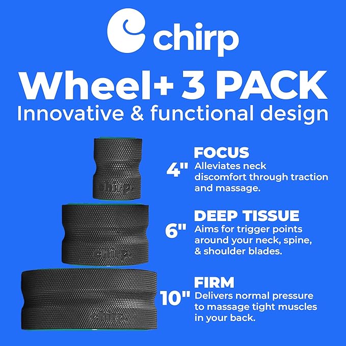 Chirp Wheel Foam Roller – Targeted Back & Neck Relief, Lumbar Spine Stretcher, Spinal Decompression Back Stretcher, Massage Roller with Density Foam for Physical Therapy, Supports 500lbs, 3-Pack Mint