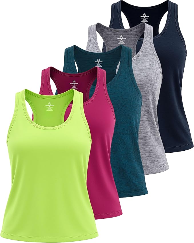 Real Essentials 5 Pack: Women's Racerback Tank Top Dry-Fit Athletic Performance Yoga Activewear (Available in Plus Size)