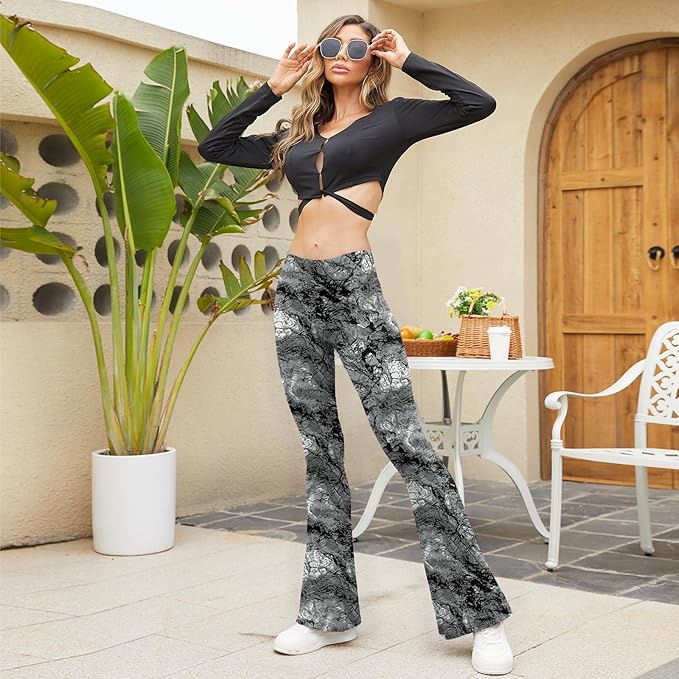 TNNZEET Black Flare Leggings for Women, Crossover Yoga Pants with Pockets Bootcut Flared Leggings