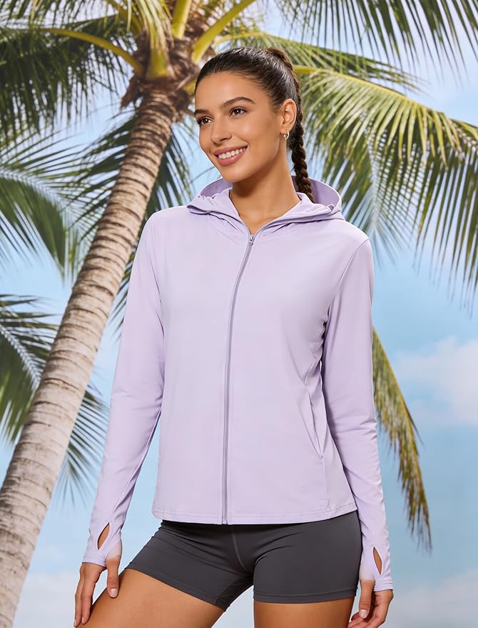 Women's UPF 50+ Sun Protection Hoodie Jacket with Pockets Lightweight Zip Up Sun Cover Up Shirt Athletic Jacket