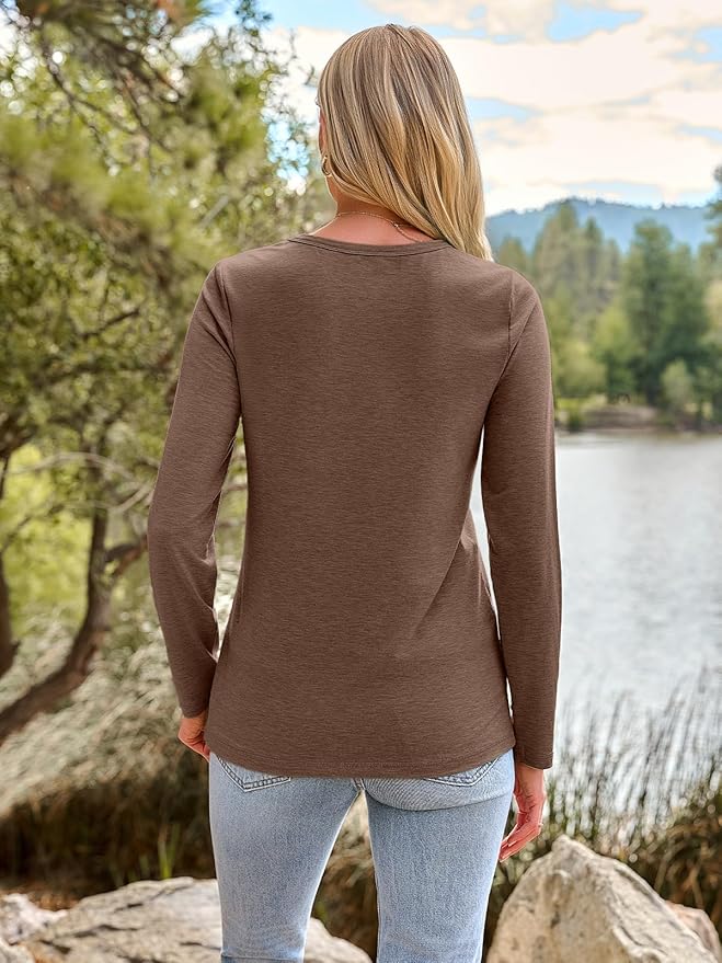 AUTOMET Women‘s Basic Long Sleeve Crewneck, Plus Size Winter & Spring Top, Casual Fall Tee for Teacher & Everyday Outfits