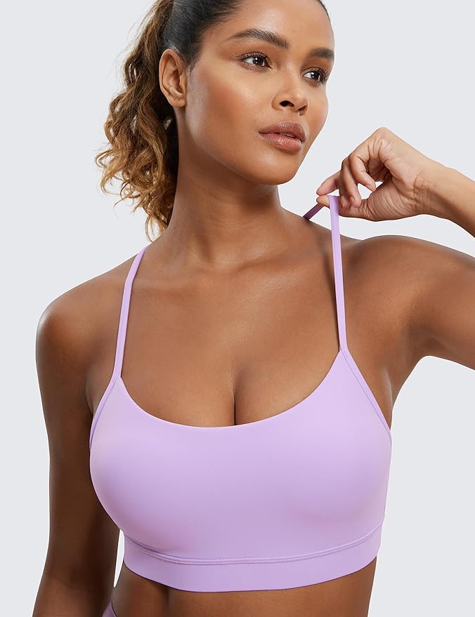 CRZ YOGA Butterluxe Y Back Sports Bras for Women - Padded Racerback Low Impact Spaghetti Thin Strap Workout Yoga Top