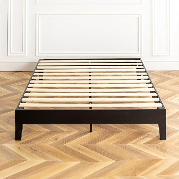 Mellow Naturalista Grand 12 Inch Solid Wood Platform Bed with Wooden Slats, Easy Assembly, King, Black
