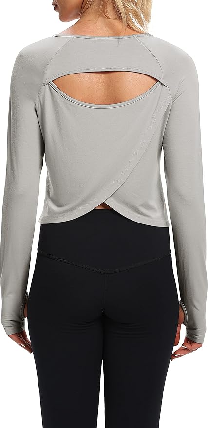 Bestisun Long Sleeve Workout Running Shirts Athletic Yoga Gym Crop Tops for Women