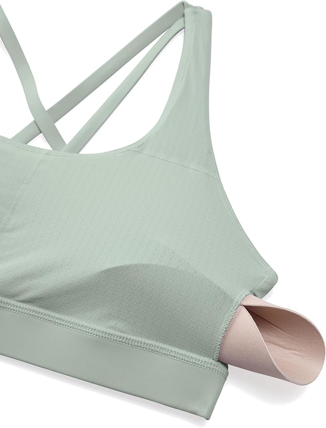 CRZ YOGA Naked Feeling Strappy Padded Sports Bras for Women - Fitness Workout Top Criss Cross Back Yoga Cami