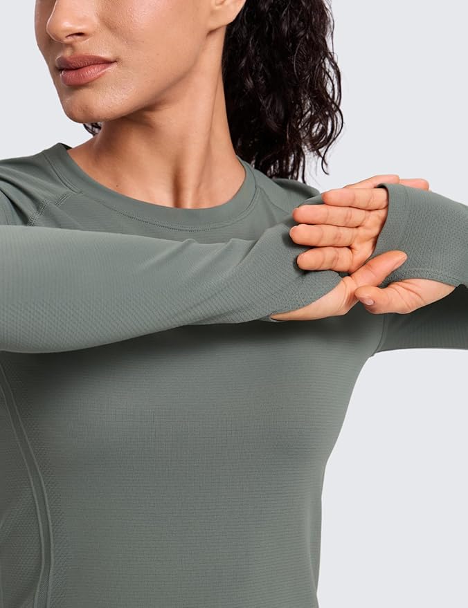 CRZ YOGA Seamless Long Sleeve Shirts for Women Waist Length - Workout Athletic Running Gym Yoga Tops Crewneck Breathable