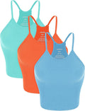 ODODOS Women's Crop 3-Pack Seamless Rib-Knit Camisole Crop Tank Tops