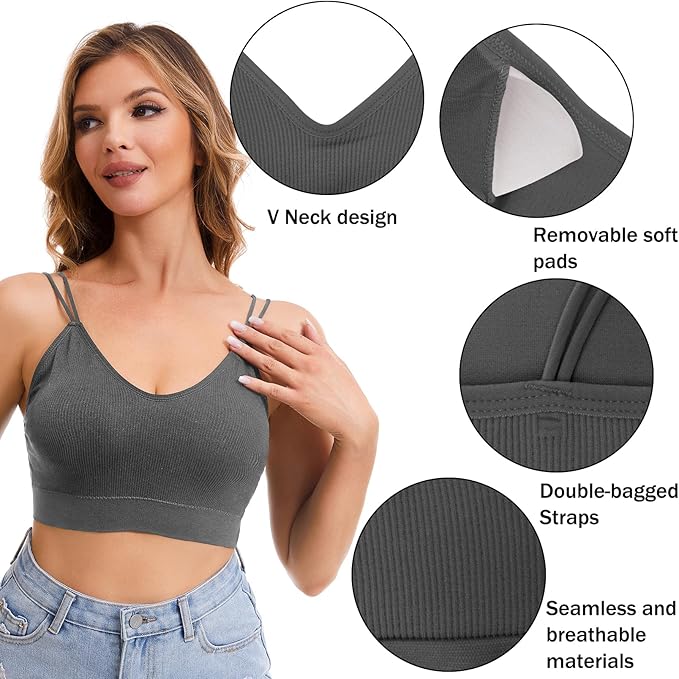 BQTQ 6 Pcs V Neck Bralettes for Women Padded Bralette with Straps Seamless Bra